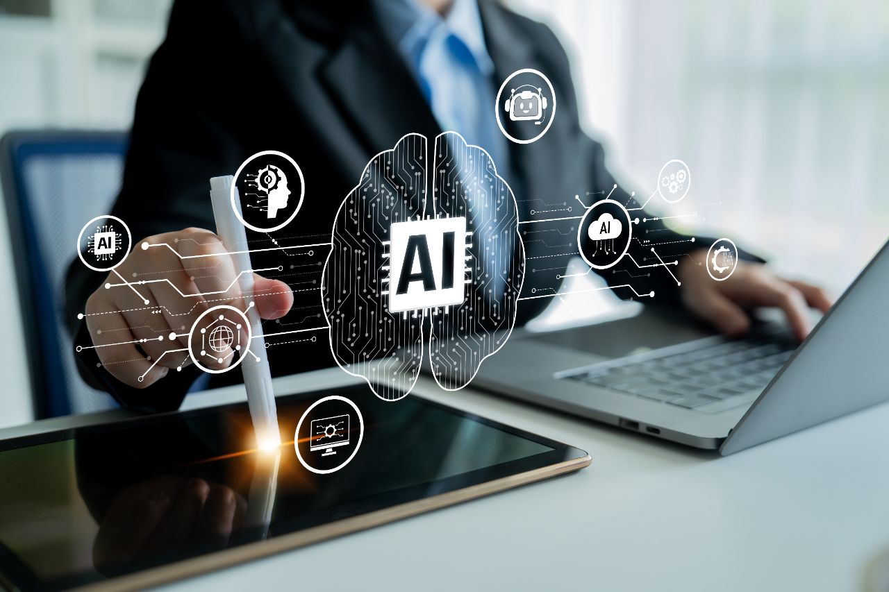 AI brein geprojecteerd op een laptop